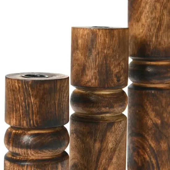 Hello Honey&reg; Wood Stack Taper Candle Holder Set Espresso Finish {5}
