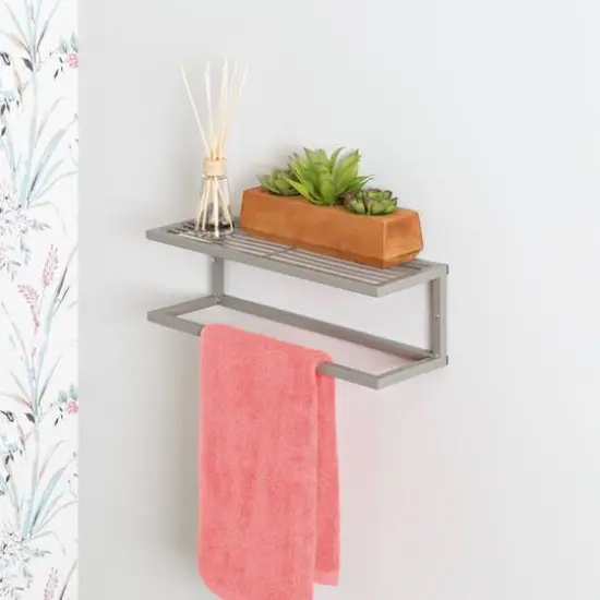Honey Can Do Steel Bathroom Slatted Shelf with Towel Bar {3}