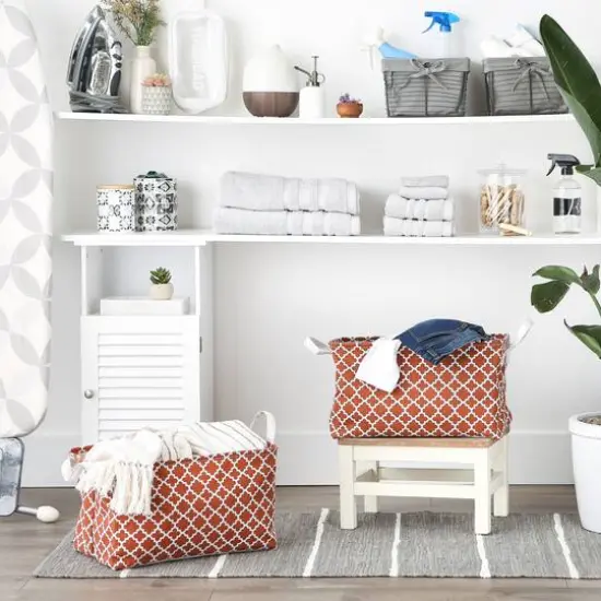 DII&reg; Large Lattice PE-Coated Cotton Polyester Laundry Bin, 2ct. Cinnamon {4}