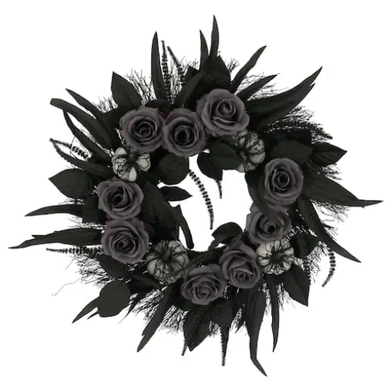 24" Black Pumpkin & Rose Wall Wreath by Ashland&reg; {1}