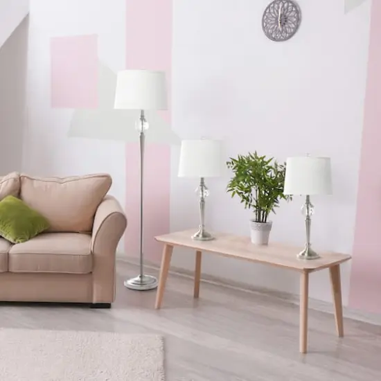 Lalia Home Brushed Nickel Crystal Drop Table and Floor Lamp Set {6}