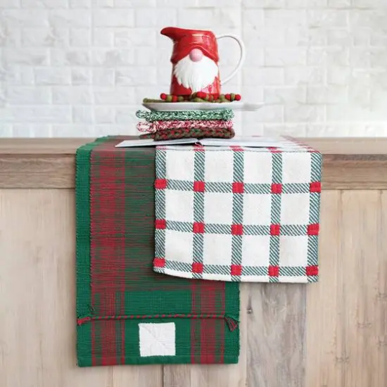 Hello Honey® 108" Green & Red Plaid Embroidered Cotton Table Runner {3}