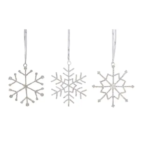 3.5" Iron & Glass Jewel Snowflake Ornament Set {1}