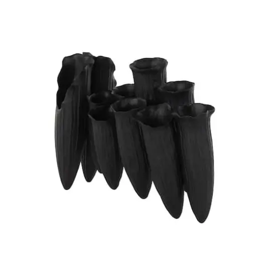 13.25" Black Ceramic Abstract Floral Inspired Decorative Vase with Linear Grooves & 10 Openings {4}