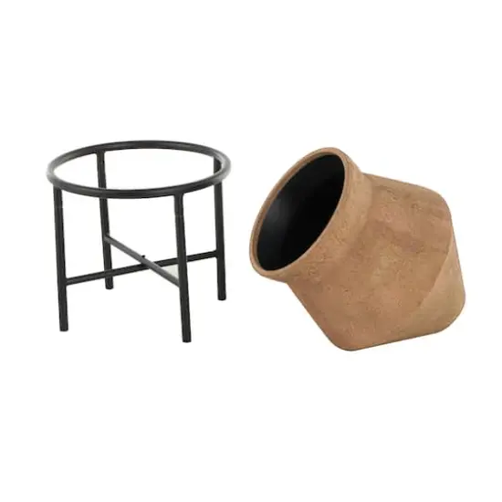 20" Brown Wide Metal Vase with Black Stand {5}