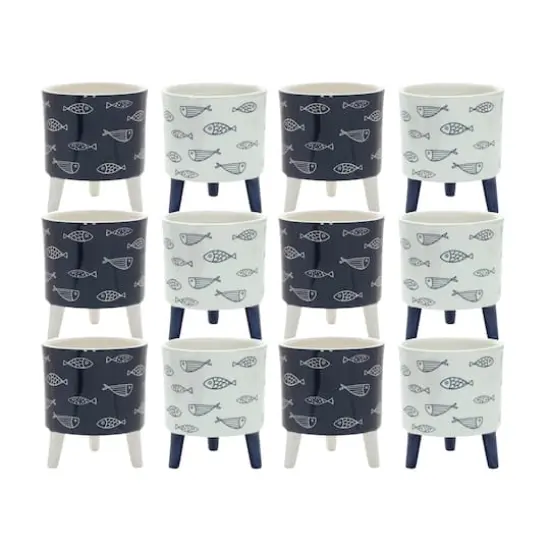 6" Coastal Fish Pattern Planters with Legs Set {1}