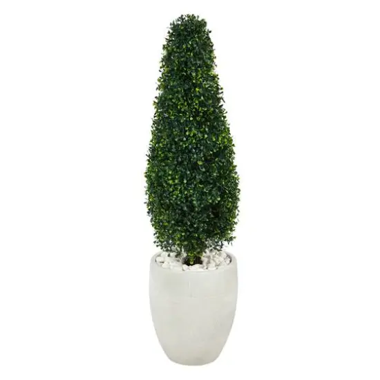 3.5ft. Boxwood Tower Topiary Tree in White Planter {1}