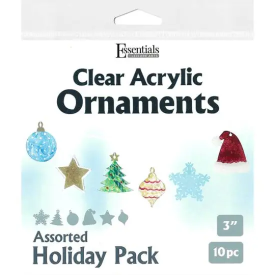 Essentials by Leisure Arts Assorted Holiday Clear Acrylic Ornaments, 10ct. {1}