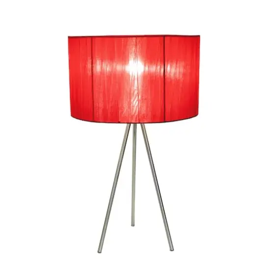 Simple Designs Brushed Nickel Tripod Table Lamp Brushed Nickel/Red {1}