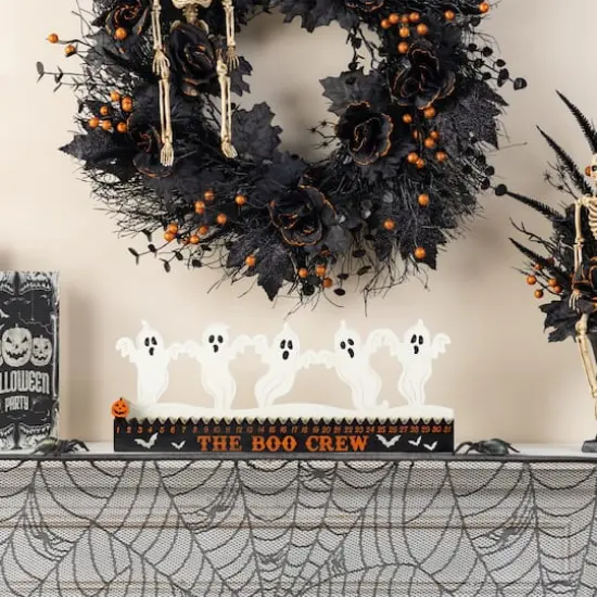 Glitzhome&reg; 18"L Halloween Wooden & Metal White Ghost Silhouette Countdown Table Sign {3}