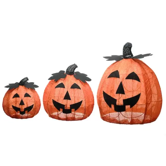 15" Orange LED Jack-O-Lantern Trio {7}