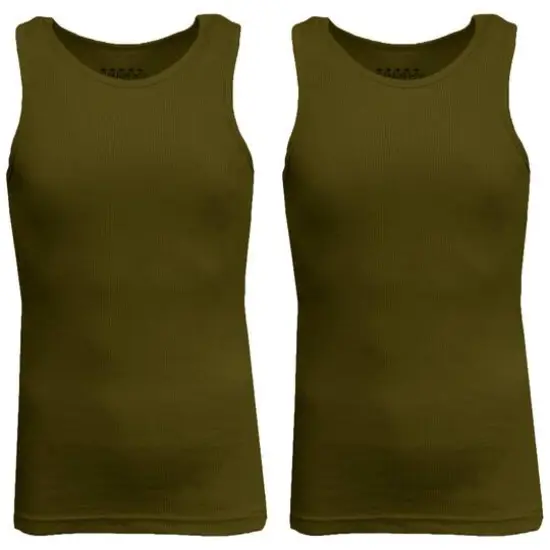 Galaxy By Harvic Famous Heavyweight Men’s Ribbed Tank Top 2 Pack Olive {1}