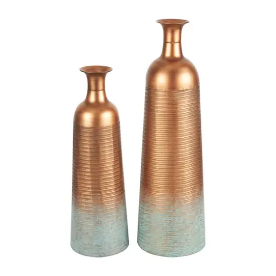 Distressed Ombre Copper Ribbed Vase Set {1}