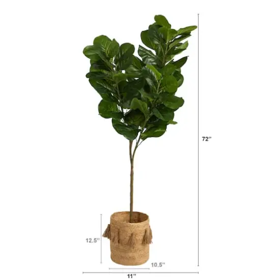 6ft. Fiddle Leaf Fig Artificial Tree in Handmade Natural Jute Planter with Tassels {3}