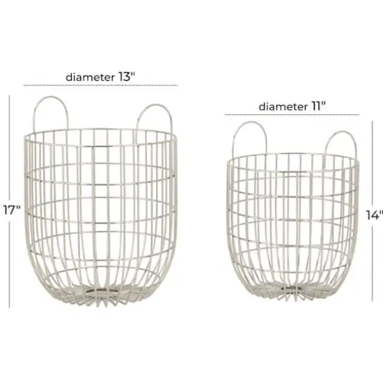Set of 2 Silver Iron Contemporary Storage Basket, 17" x 13" x 13" {7}