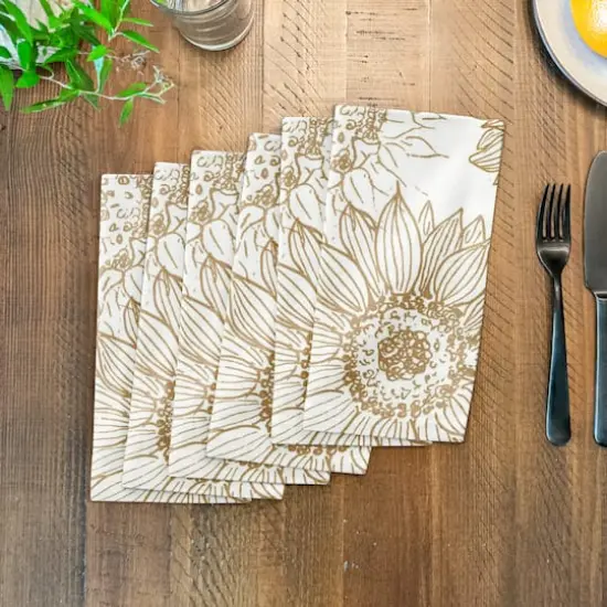 Large Sunflower Head Cotton Twill Napkin Gold/White {4}