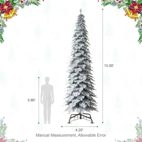 15ft. Pre-Lit Flocked Pencil Spruce Artificial Christmas Tree, Warm White LED Lights {9}