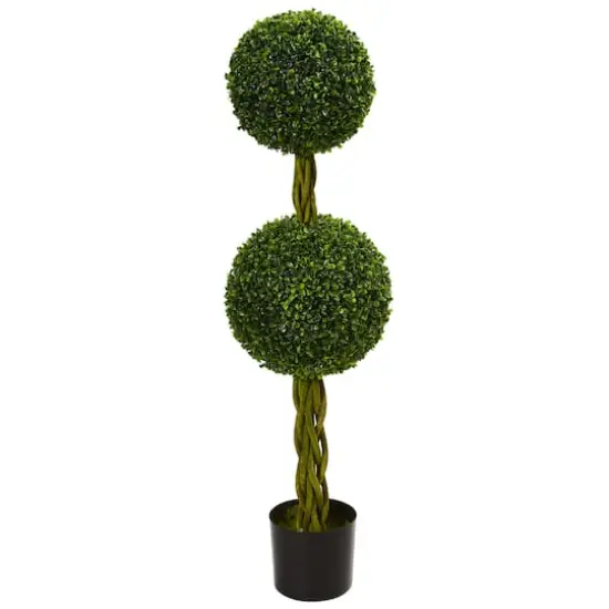 4ft. Potted Boxwood Double Ball Topiary Tree with Woven Trunk {1}