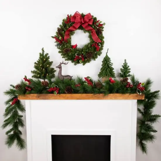 24" Pre-Lit Canadian Pine Artificial Christmas Wreath {6}