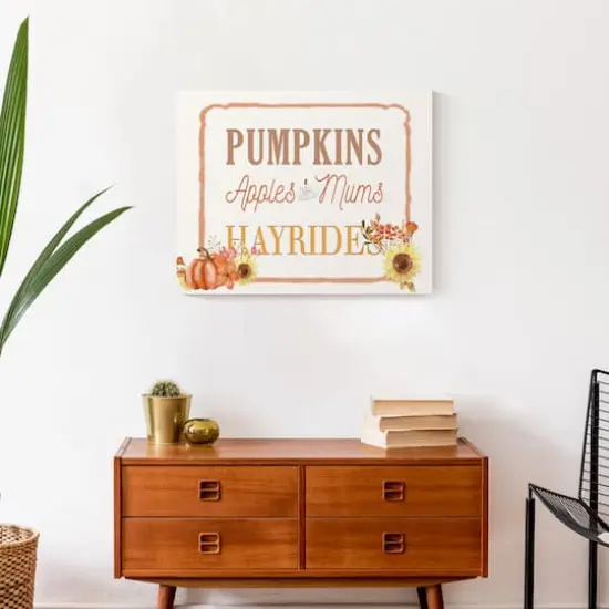 Pumpkins & Hayrides Farm Sign Canvas Wall Art {5}