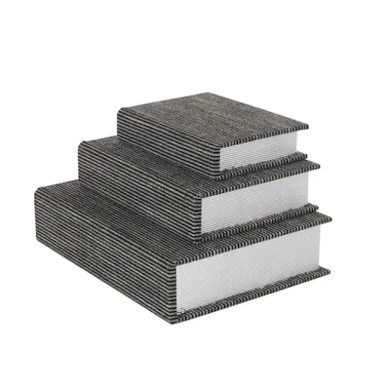 Black Fabric Faux Book Storage Decorative Box with White Sewn Pattern Set {4}