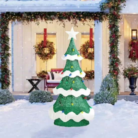 Glitzhome&reg; 4.5ft. Lighted Christmas 3D Mesh Tree Outdoor D&eacute;cor {4}