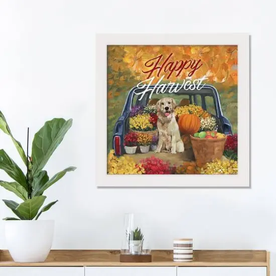 Happy Harvest White Framed Canvas Wall Hanging {3}