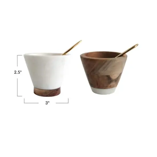 Hello Honey® White & Brown Marble & Mango Wood Pinch Pot & Spoon Sets, 2ct. {4}