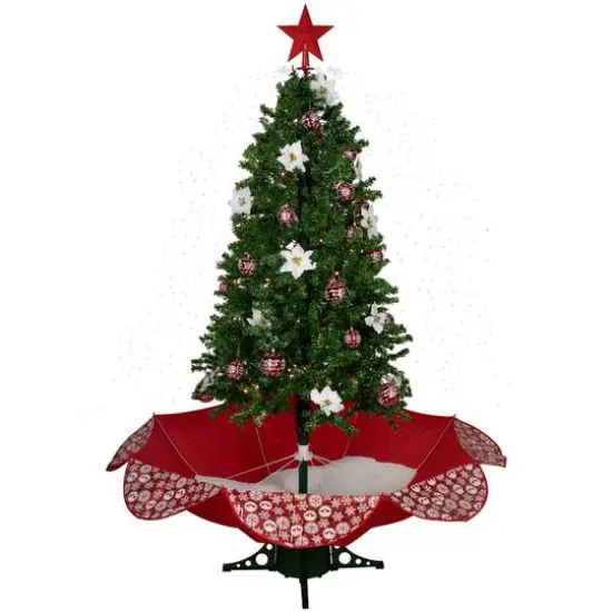6ft. Pre-Lit Green Musical Snowing Artificial Christmas Tree, White LED Lights {1}