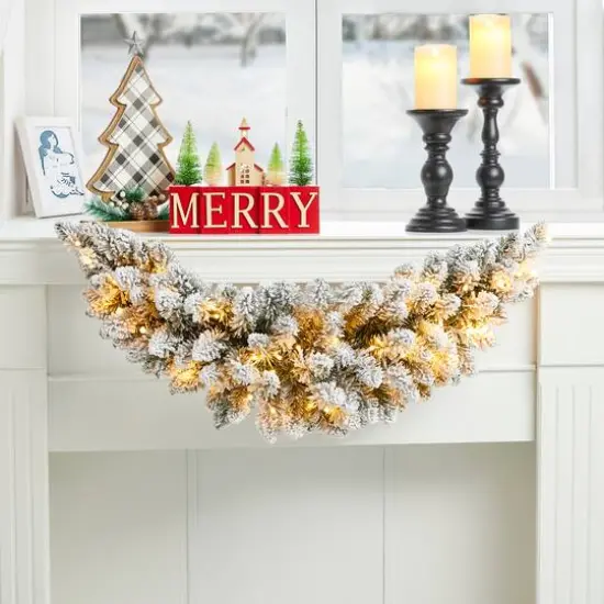 Glitzhome&reg; 36" Pre-Lit Snow Flocked Christmas Swag with LED Lights {3}
