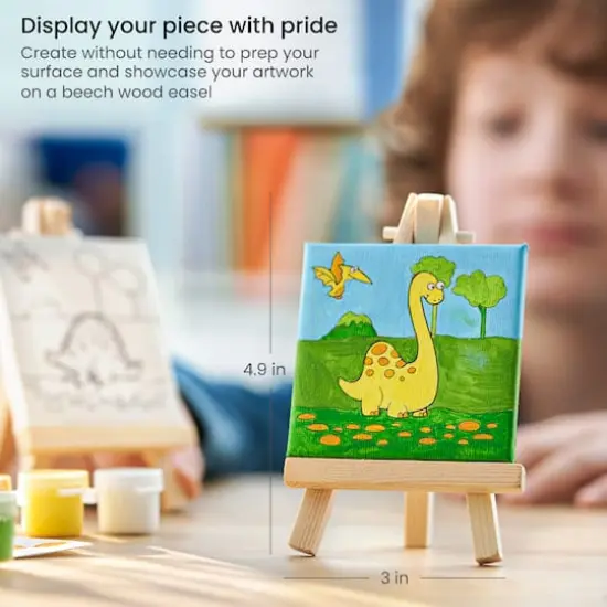 Arteza&reg; Kids Canvas Paint Kit, 4 Mini Canvas- 3 x 3 with Easel, Dinosaurs {5}