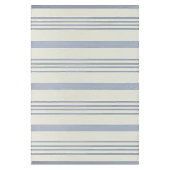 Light Blue & White Striped Rectangular Outdoor Area Rug, 4ft. x 6ft. {1}