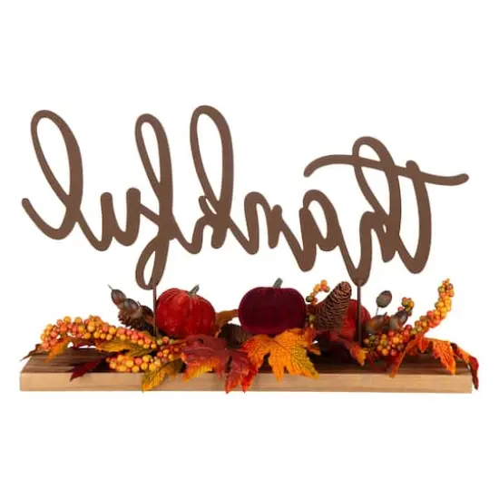 24" GlitzHome&reg; Thankful Floral Tabletop Sign {4}