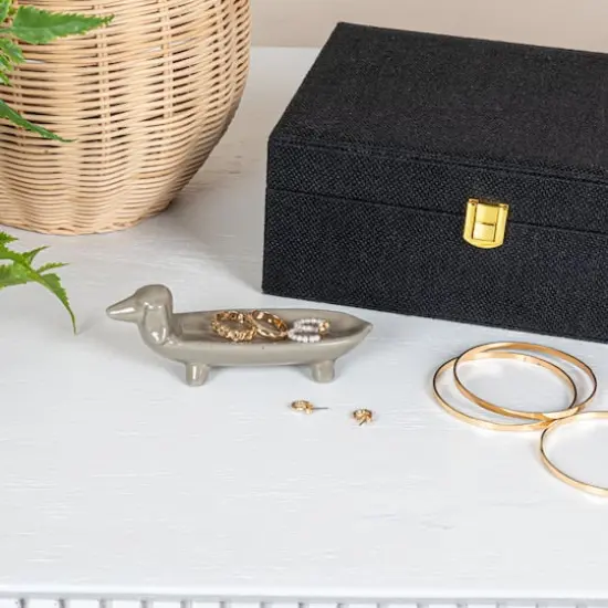 Hello Honey&reg; 5.5" Gray Ceramic Dog Dish {3}