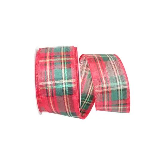 JAM Paper 2.5" x 10yd. Shimmer Wired Holiday Plaid Ribbon {1}