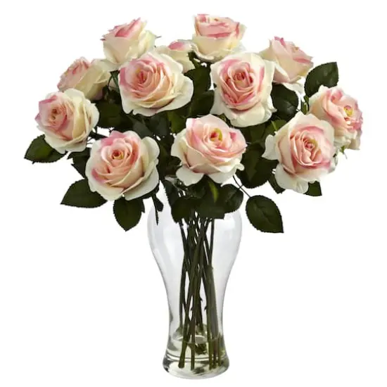 18" Blooming Light Pink Roses in Decorative Vase {1}