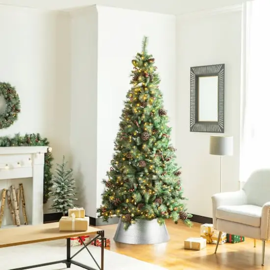 Glitzhome&reg; 26" Hammered Metal Tree Collar Silver {7}