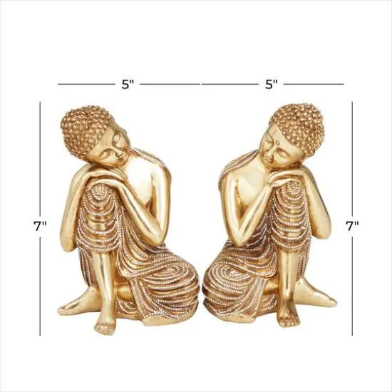 Set of 2 Gold Polystone Traditional Sculptures, 7" x 5" x 5" {7}