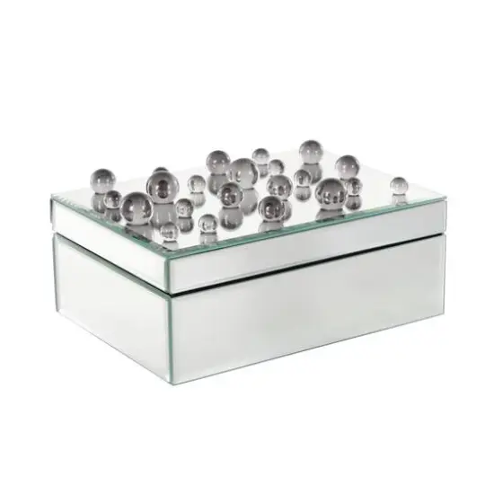 9.75" x 7" x 4.75" Silver Glass Mirrored Decorative Jewelry Box with Black Bubble Textured Balls {9}