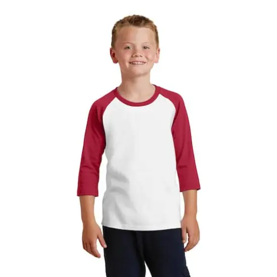 Port & Company Youth Raglan Tee White/Red {4}