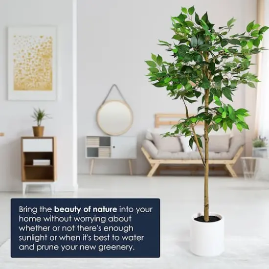 American Art Decor 5ft. Realistic Artificial Ficus Tree Faux Plant in White Pot  {6}