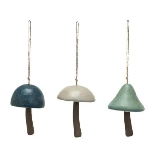 Hello Honey&reg; 4" Stoneware Mushroom Bell Ornament with Jute Hanger Set {1}