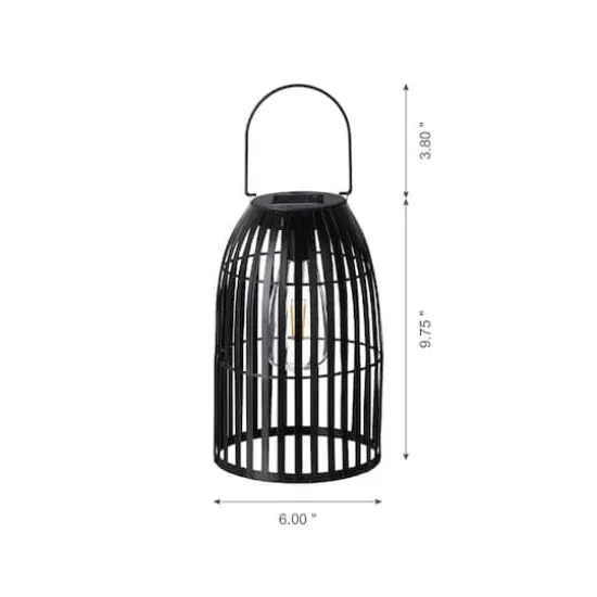 Glitzhome&reg; 10" Woven Solar Powered Outdoor Hanging Lantern Black {5}