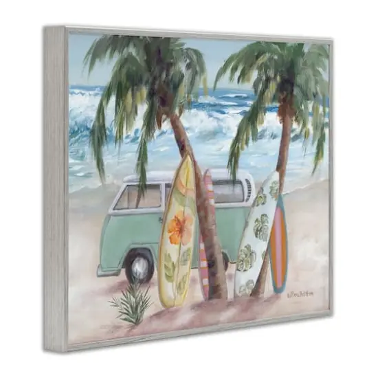 Stupell Industries Summer Waves Tropical Van Surfboards Framed Giclee Art Gray {4}