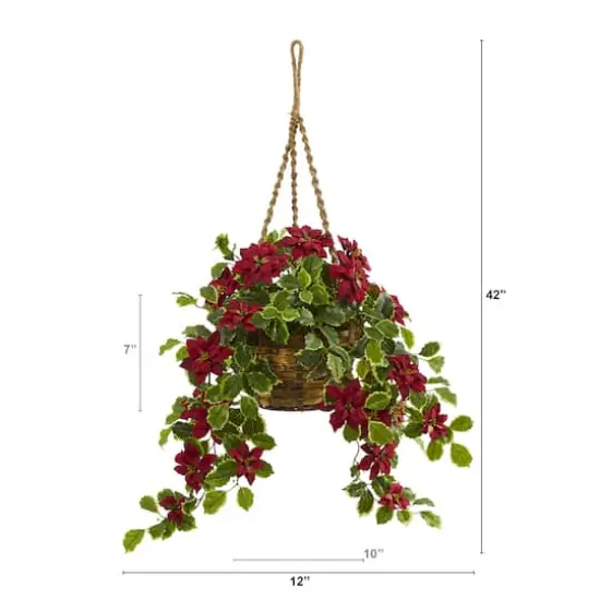 3.5ft. Real Touch Poinsettia and Variegated Holly Artificial Plant in Hanging Basket {3}