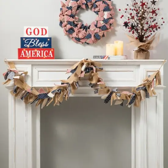 Glitzhome&reg; 6ft. Patriotic Fabric Garland {3}