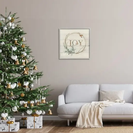Stupell Industries Seasonal Winter Joy Wreath Framed Giclee Art Gray {3}