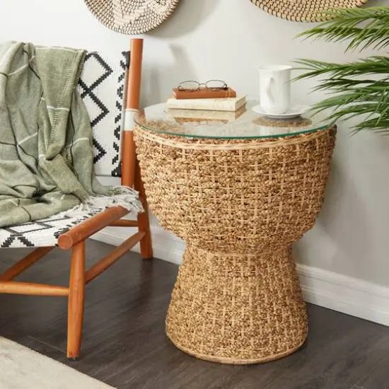 Brown Seagrass Bohemian Accent Table 24" x 20" x 20" {8}