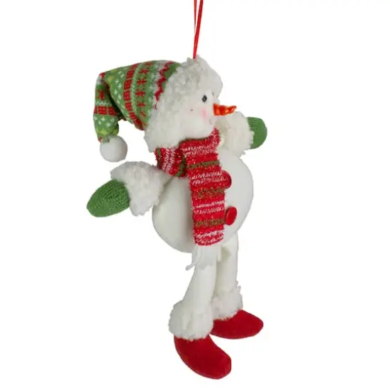 13" Jolly Smiling Plush Snowman Hanging Christmas Ornament {3}
