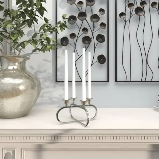 8" Silver Stainless Steel Overlapping Oval Geometric Candelabra {13}